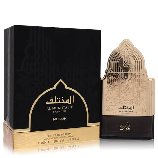 Al Mukhtalif perfume bottle and packaging on a white background