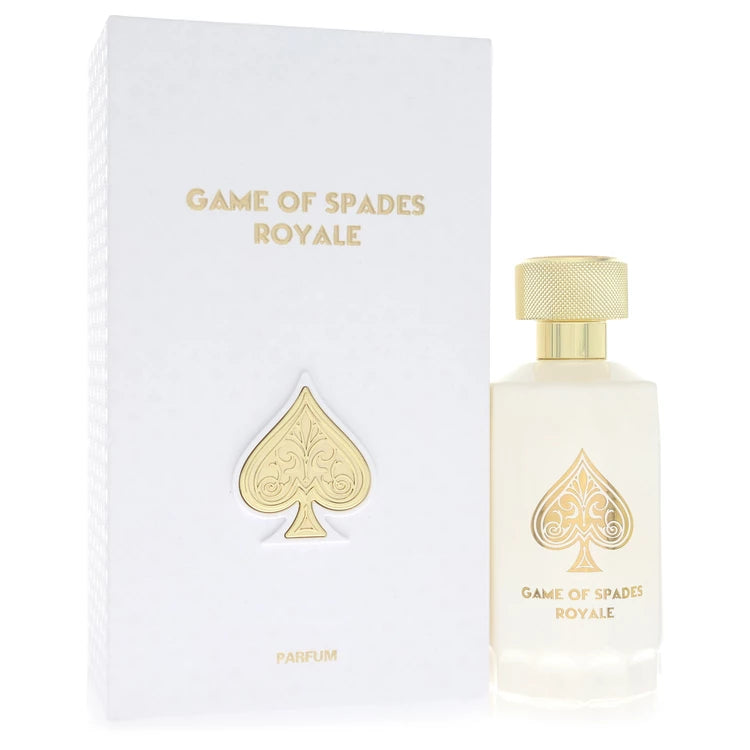 Jo Milano Game of Spades Royale Parfum bottle with hazelnut, cacao, jasmine sambac, cedar, caramel, ambroxan and moss