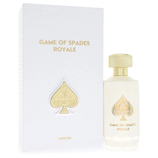 Jo Milano Game of Spades Royale Parfum bottle with hazelnut, cacao, jasmine sambac, cedar, caramel, ambroxan and moss