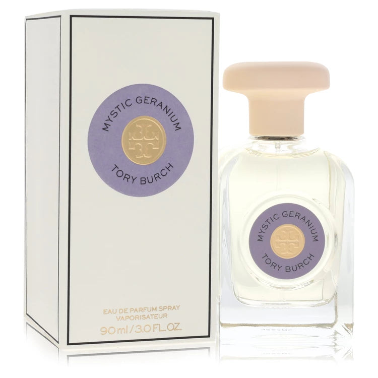 Tory Burch Mystic Geranium perfume bottle green floral fragrance with bergamot and musk