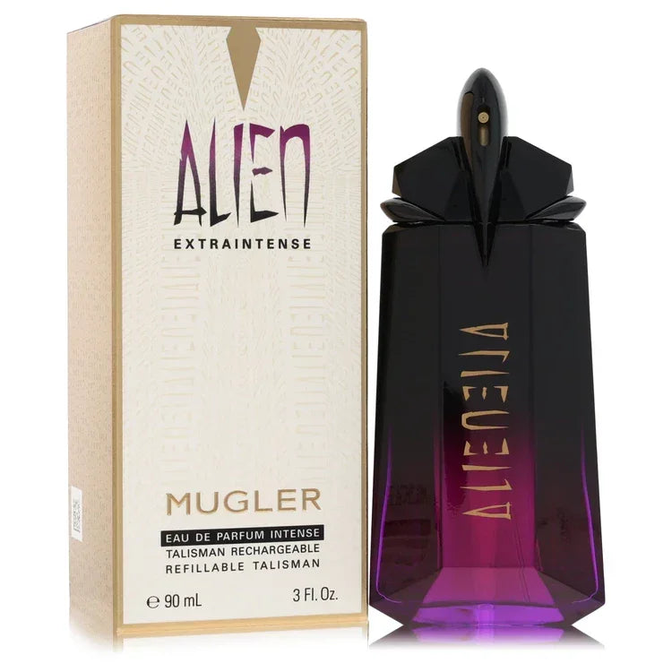 Mugler Alien Extraintense perfume bottle and packaging on a white background