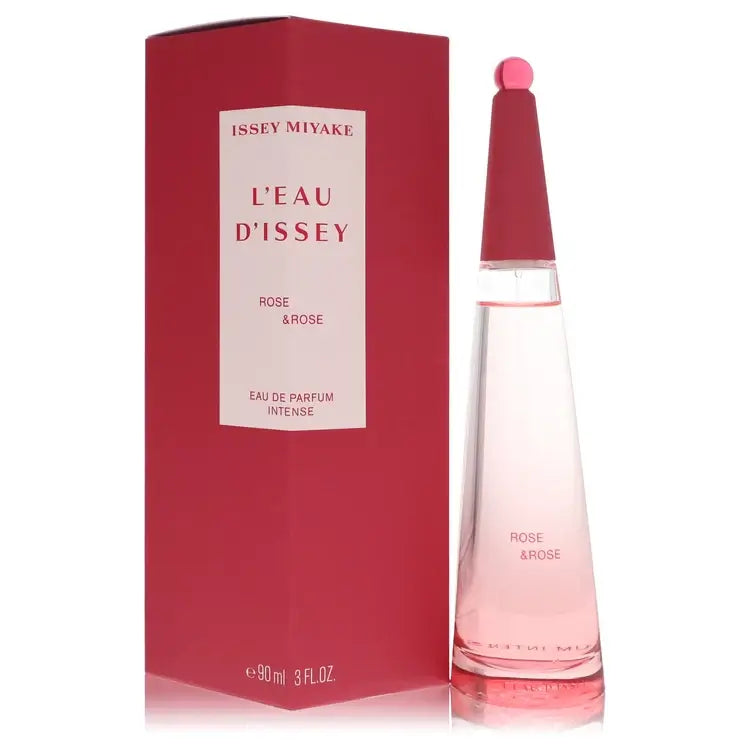 L'eau D'issey Rose & Rose Perfume by Issey Miyake with box, featuring floral and fruity scent notes, 90ml bottle.