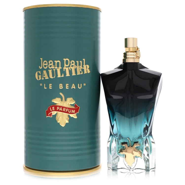 4.2 oz Jean Paul Gaultier Le Beau Le Parfum bottle - sculpted male torso bottle with pineapple, ginger, coconut, tonka bean, sandalwood, and ambergris