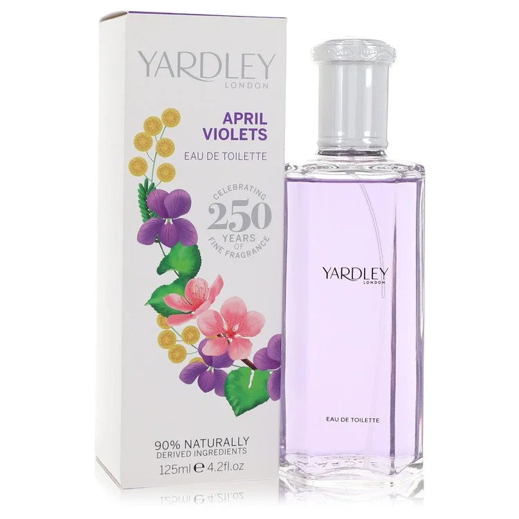 Yardley London April Violets perfume bottle and packaging on a white background