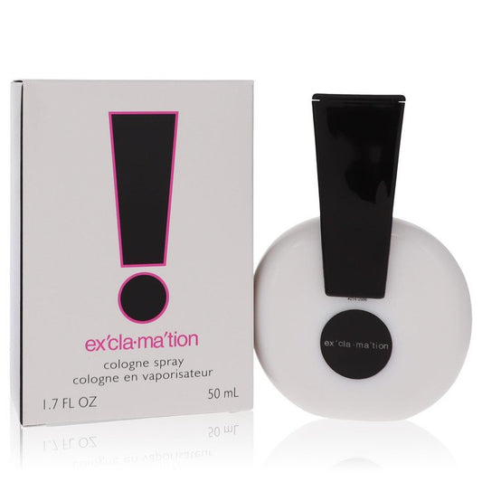 Exclamation point cologne spray bottle and packaging on a white background