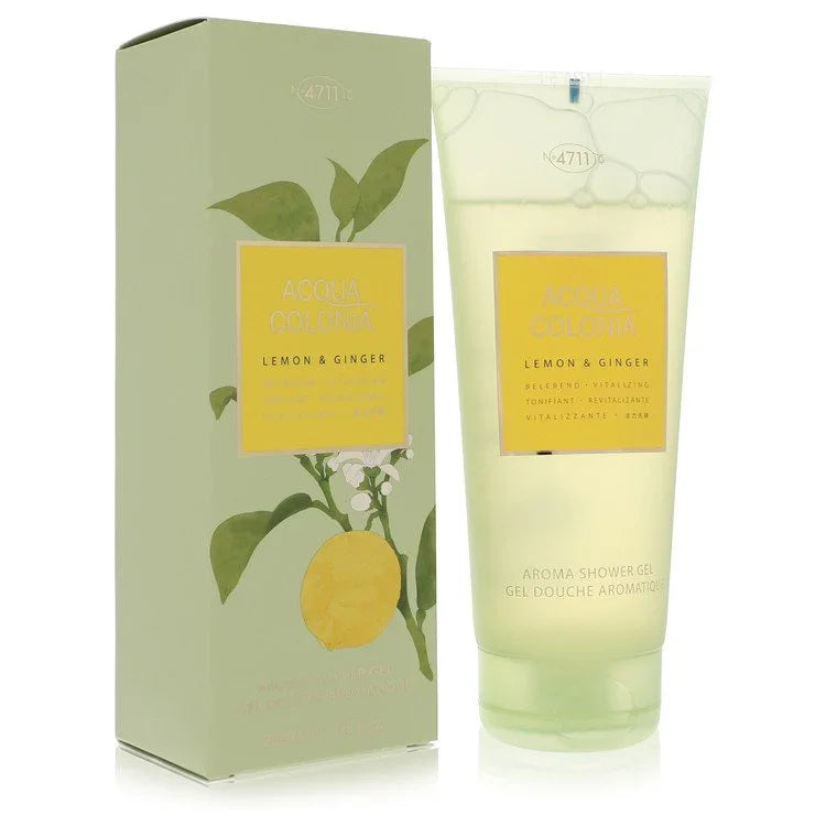 4711 Acqua Colonia Lemon and Ginger bottle citrus aromatic fragrance
shower gel with packaging on a white background