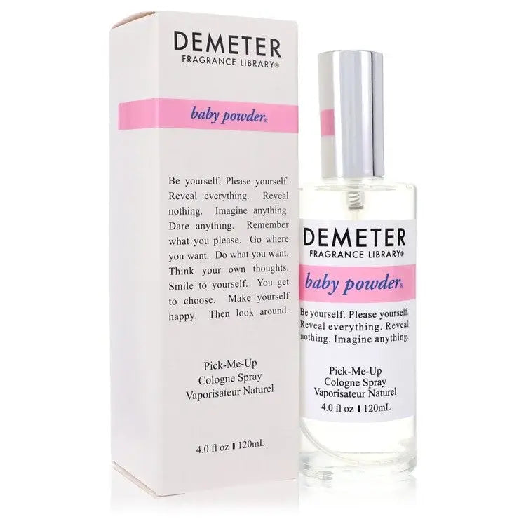 Demeter Baby Powder Perfume cologne spray bottle and packaging, featuring a clean and fresh scent.