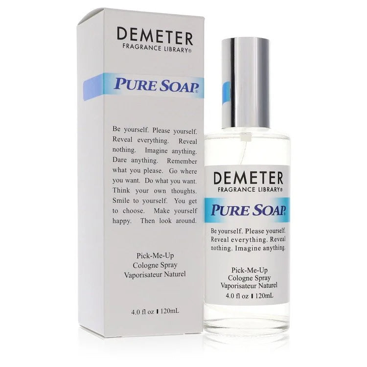 Demeter Pure Soap cologne spray bottle and packaging on a white background