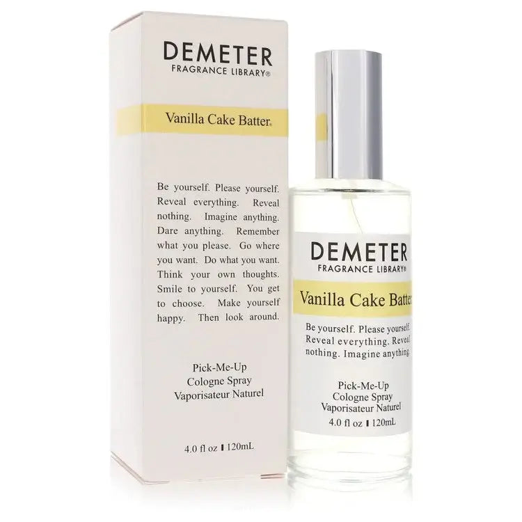 Demeter Vanilla Cake Batter perfume bottle with packaging, showcasing sweet fragrance of vanilla and cake batter.