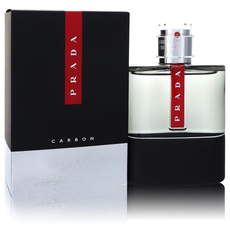 Prada Carbon perfume bottle and packaging on a white background