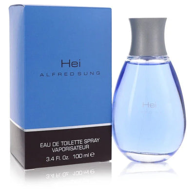Perfume bottle and packaging of 'Hei' by Alfred Sung on a white background