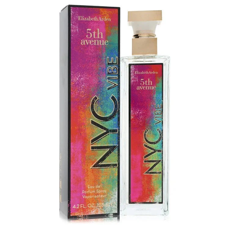 Elizabeth Arden 5th Avenue NYC Vibe perfume bottle and packaging on a white background