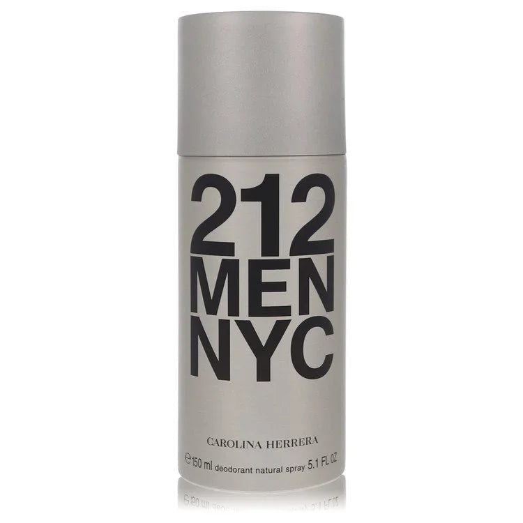 Deodorant spray bottle labeled '212 Men NYC' by Carolina Herrera on a white background
