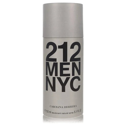 Deodorant spray bottle labeled '212 Men NYC' by Carolina Herrera on a white background