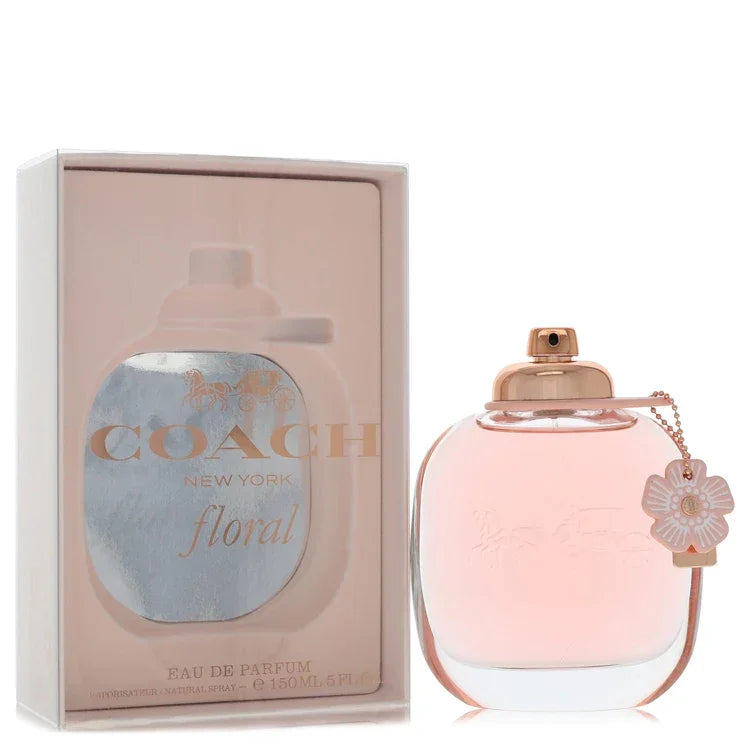 Coach floral eau de parfum bottle and packaging on a white background