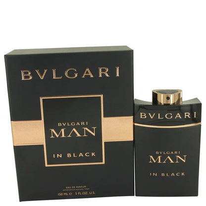 Bulgari Man in Black perfume bottle and packaging on a white background