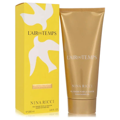 Nina Ricci L'Air du Temps shower gel and packaging on a white background
