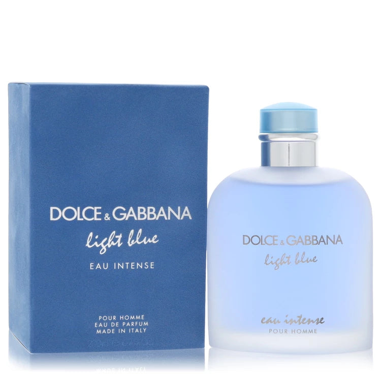 Dolce & Gabbana Light Blue Eau Intense Eau de Parfum for Men bottle - Men's fresh woody aromatic fragrance with Sicilian lemon, grapefruit, juniper, rosemary, musk, woods, and amber