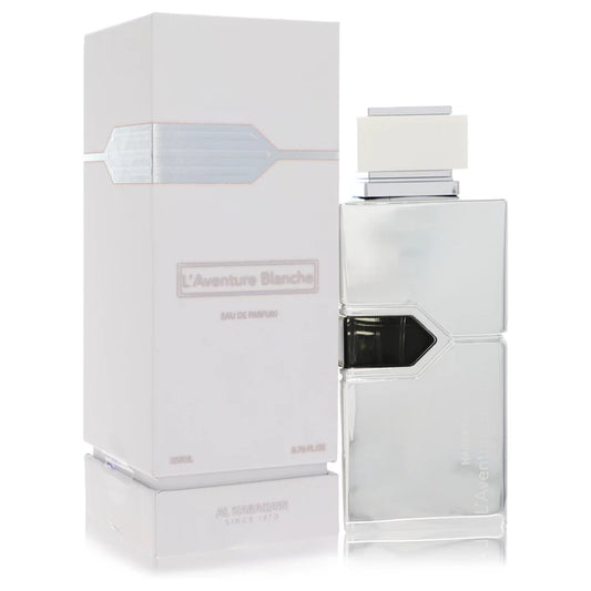 Al Haramain L'Aventure Blanche Eau de Parfum bottle on a white background