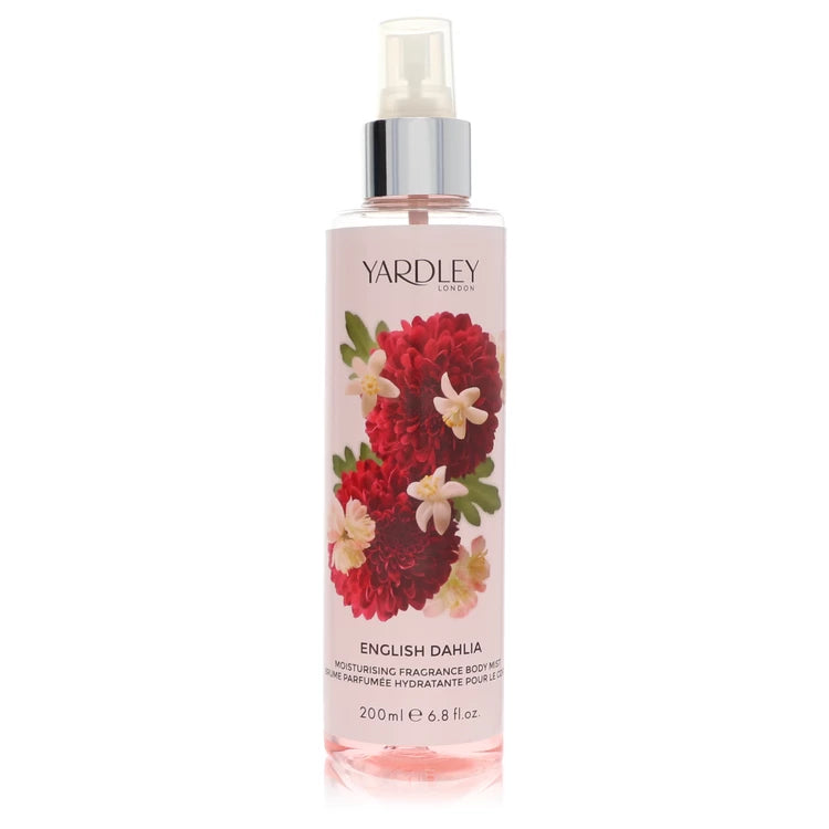 Yardley English Dahlia body spray bottle on a white background
