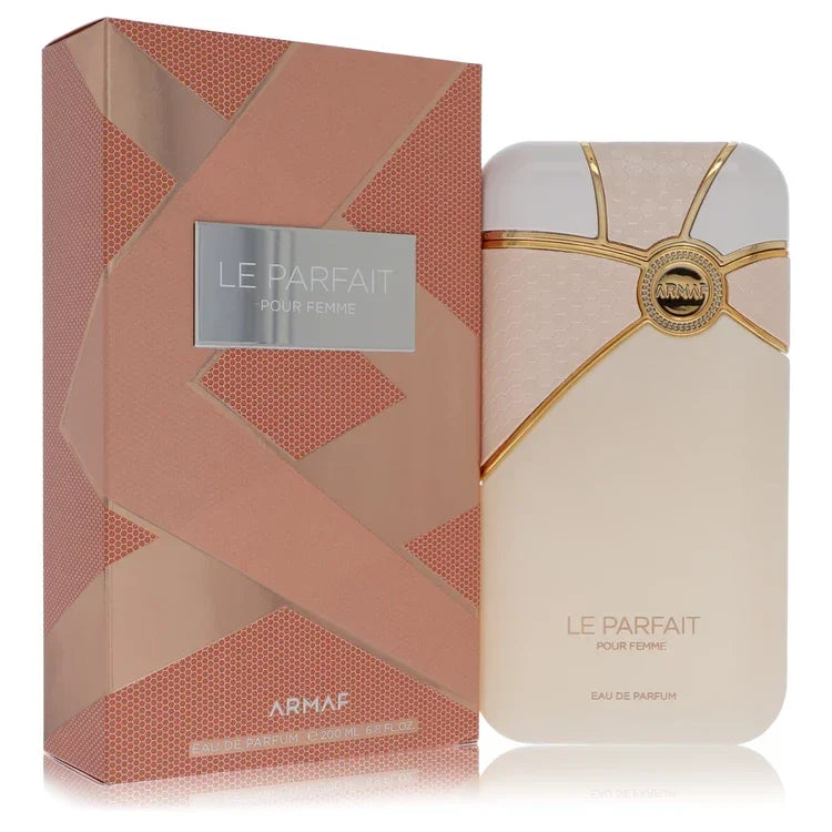 6.8 oz Armaf Le Parfait Pour Femme Eau de Parfum bottle — floral oriental gourmand women's perfume with blackcurrant, pear, iris, jasmine, orange blossom, praline, vanilla, tonka bean, and patchouli notes.