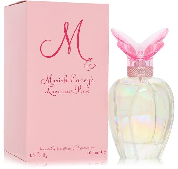 Mariah Carey Luscious Pink Eau de Parfum bottle - Iridescent rainbow glass bottle with pink butterfly cap for women with bellini, bergamot, sea notes, tiare flower, peony, and white musk