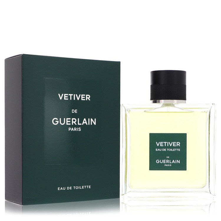 Vetiver Guerlain Cologne bottle — fresh woody fragrance with citrus, spices, vetiver, tobacco, and tonka bean.