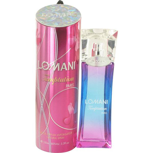 Lomani Temptation Eau de Parfum bottle - French unisex floral warm citrus fragrance with citrus, orange blossom, lavender, jasmine, vanilla, and musk