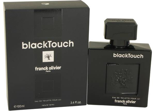 Franck Olivier Black Touch Eau de Toilette bottle - Men's woody spicy fragrance with grapefruit, bergamot, cardamom, spices, geranium, orange blossom, vetiver, Virginia cedar, and patchouli
