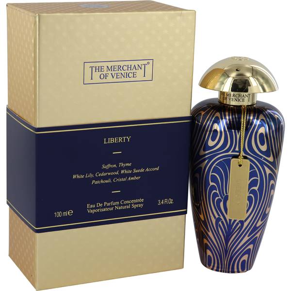The Merchant of Venice Liberty Perfume bottle - unisex woody leather fragrance with saffron, white suede, cedarwood, amber and patchouli
