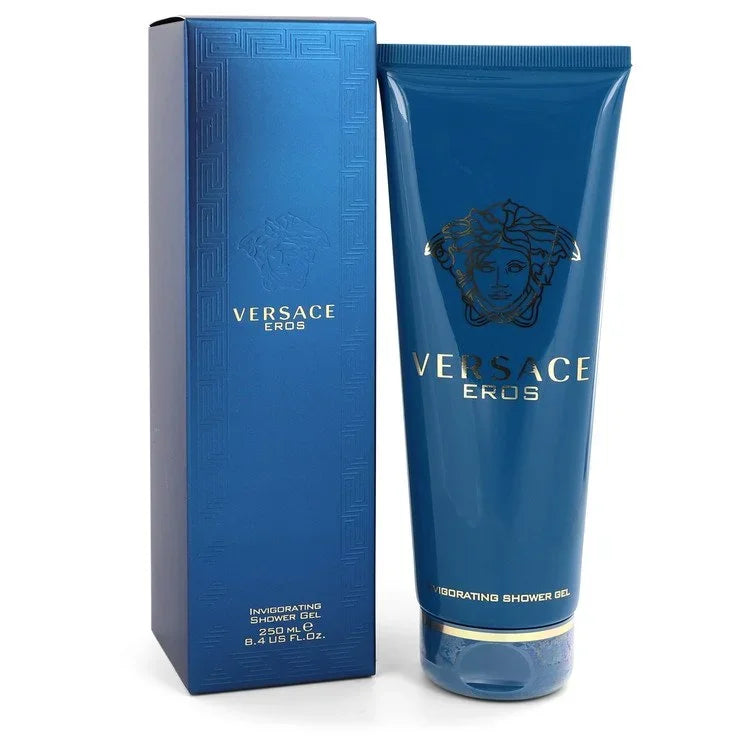 Versace Eros shower gel and packaging on a white background