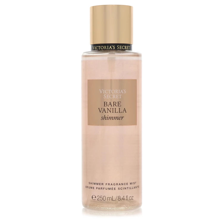 Victoria's Secret Bare Vanilla shimmer fragrance mist bottle on a white background
