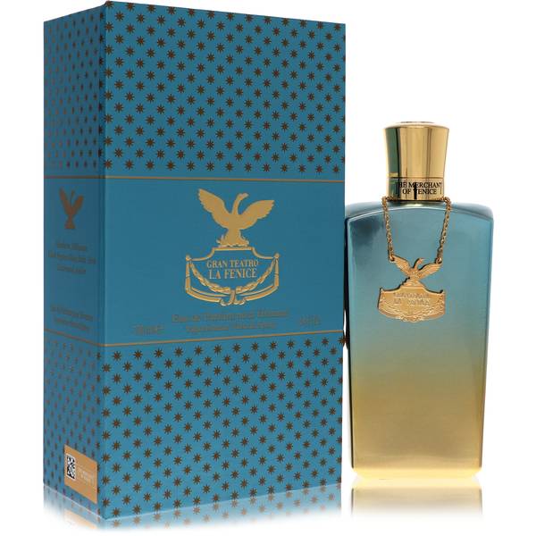 The Merchant of Venice La Fenice Pour Homme Eau de Parfum bottle - Men's floral fruity fragrance with violet leaf, mandarin orange, apple blossom, olibanum, iris, black pepper, basil, cloves, amber, cedar, and leather