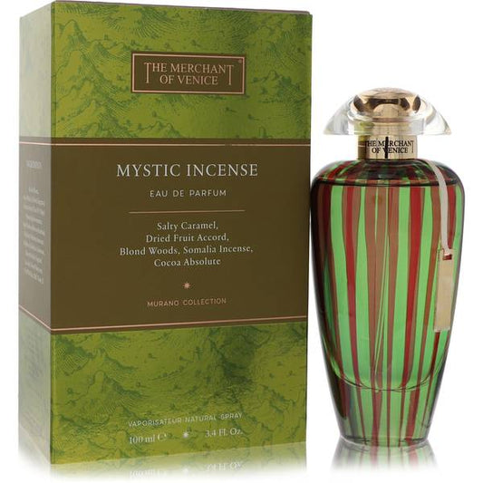 The Merchant of Venice Mystic Incense Eau de Parfum bottle - Unisex amber vanilla fragrance with caramel, salt, dried fruits, incense, white woods, and cacao