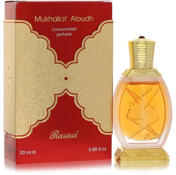 Rasasi Mukhallat Al Oudh Perfume Oil bottle - floral woody musk fragrance with rose, sandalwood, amber and musk
