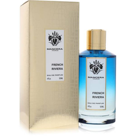 Mancera French Riviera Eau de Parfum bottle - French niche unisex fresh citrus aromatic fragrance with bergamot, lemon, mandarin, aromatic herbs, white florals, cedarwood, sandalwood, amber, and musk