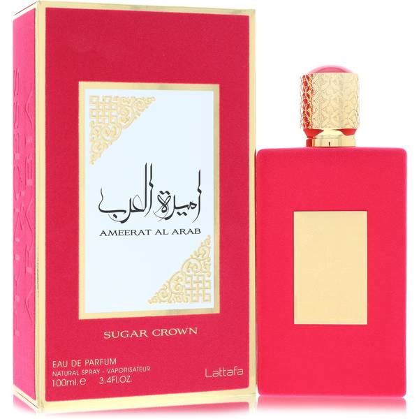 Asdaaf Sugar Crown Eau de Parfum bottle - Floral fruity gourmand fragrance with fruity notes, spices, vanilla, caramel, gourmand accords, amber, musk, and woody base