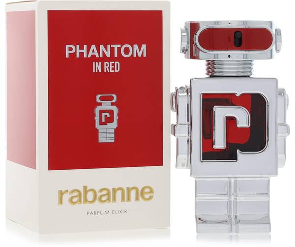 Rabanne Phantom In Red Elixir bottle - men's amber woody fragrance with plum liquor, saffron, lavender, tobacco and oud
