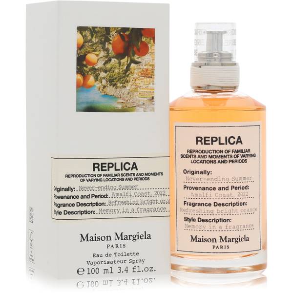 Maison Margiela Replica Never-Ending Summer Eau de Toilette for Men and Women bottle - Unisex fresh citrus floral fragrance with grapefruit, lemon, bergamot, neroli, white florals, musk, amber, and woody notes