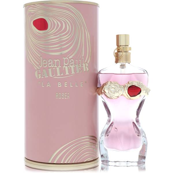Jean Paul Gaultier La Belle Rosea bottle - torso bottle decorated with golden rose and garnet jewel with aquatic accord, peony, and vanilla