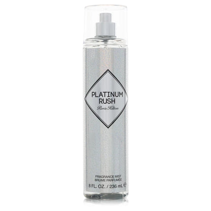 Platinum Rush perfume bottle and packaging with a woman on a white background