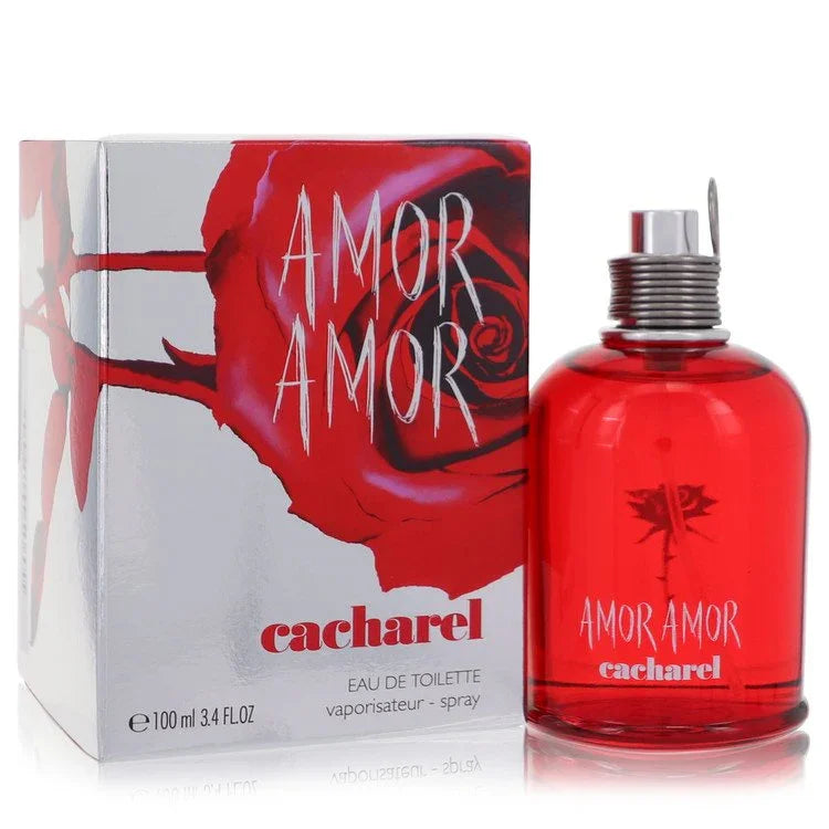 Cacharel Amor Amor perfume bottle and packaging on a white background