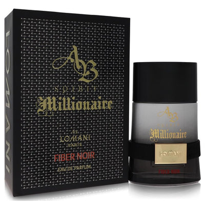 Lomani Ab Spirit Millionaire Fiber Noir Cologne bottle — Woody Oriental Spicy men's fragrance with cardamom, tobacco, vetiver, and sandalwood notes