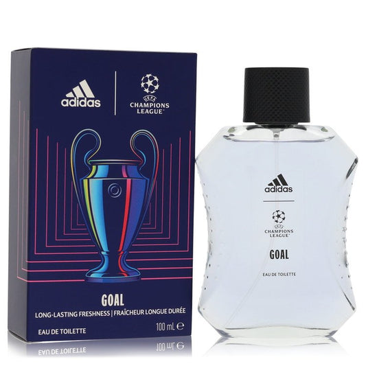 Adidas Champions League Goal Cologne bottle — Fresh Aromatic Woody men's fragrance with bergamot, green apple, lavender, and cedarwood