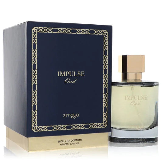 Zimgya Impulse Oud eau de parfum bottle and packaging on a white background