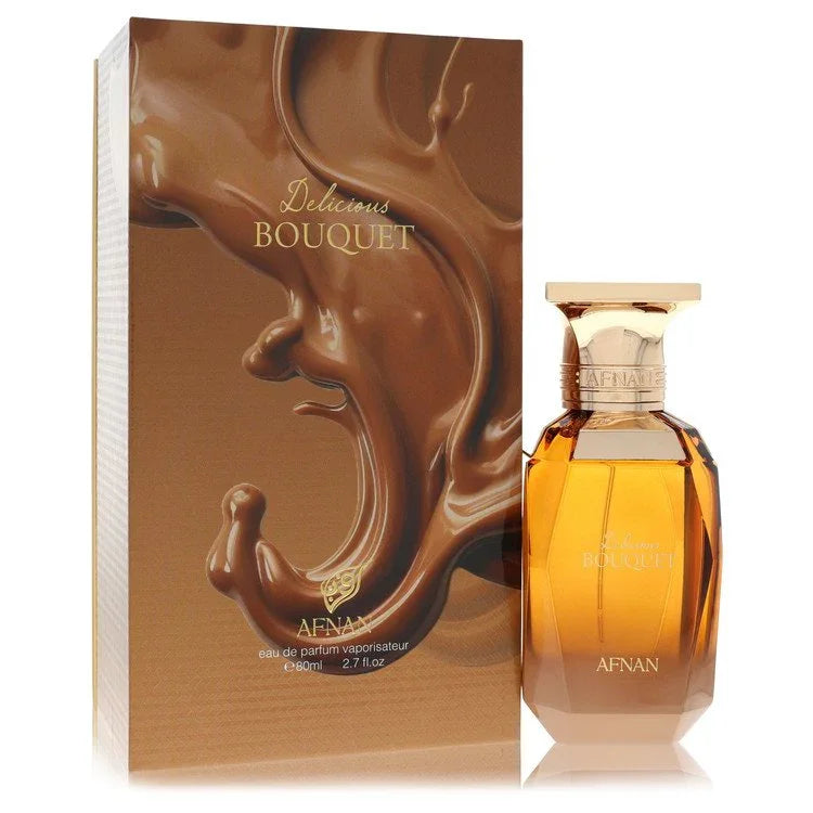 Afnan Delicious Bouquet perfume bottle and packaging on a white background