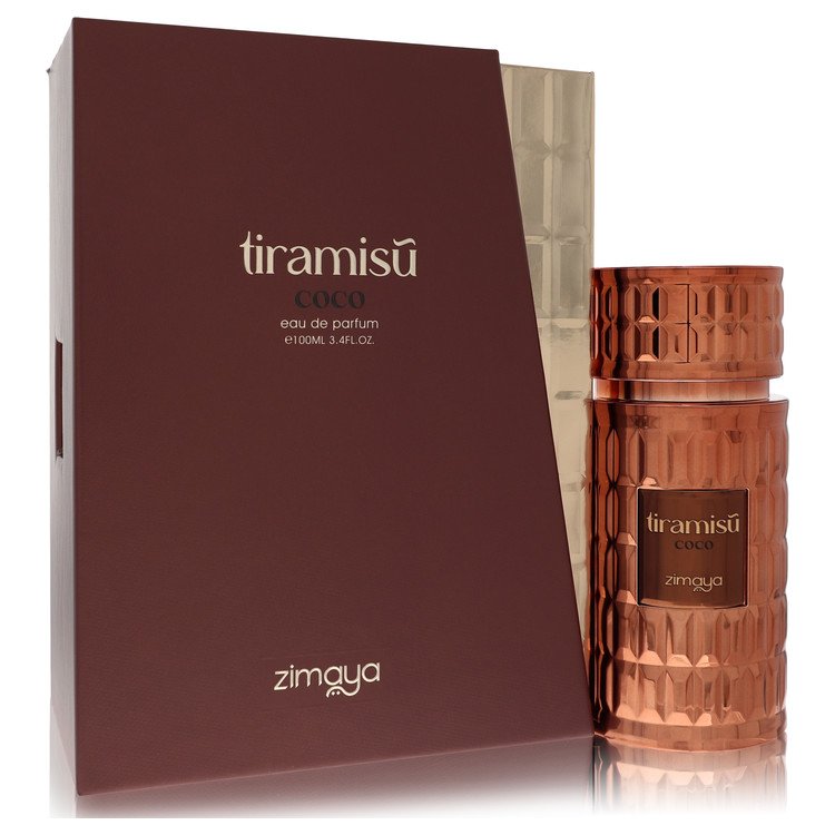 Afnan Zimaya Tiramisu Coco Perfume bottle — gourmand unisex Eau de Parfum with amaretto, coffee, ice cream, biscuit, vanilla, brown sugar, and amber.
