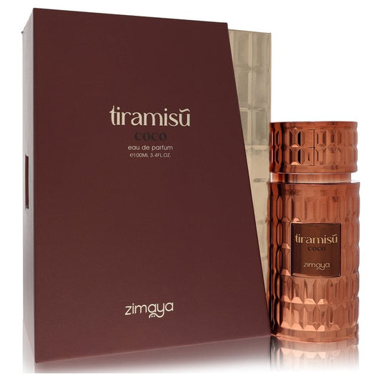 Afnan Zimaya Tiramisu Coco Perfume bottle — gourmand unisex Eau de Parfum with amaretto, coffee, ice cream, biscuit, vanilla, brown sugar, and amber.
