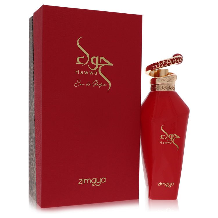 Afnan Zimaya Hawwa Red Perfume bottle — fruity sweet women’s Eau de Parfum with strawberry, raspberry, orange, cassis, black currant, peach, lily, grapefruit, musk, patchouli, and vanilla.