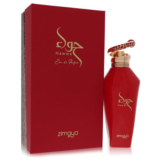 Afnan Zimaya Hawwa Red Perfume bottle — fruity sweet women’s Eau de Parfum with strawberry, raspberry, orange, cassis, black currant, peach, lily, grapefruit, musk, patchouli, and vanilla.